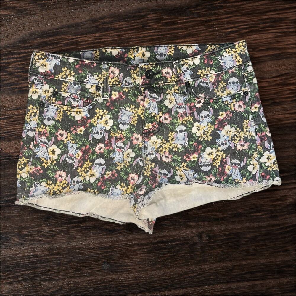 Disney Lilo & Stitch Colorful Tropical Floral Cutoff Denim Shorts – Size 9
